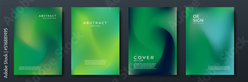 Blurred green backgrounds set with abstract gradient texture background with dynamic blurred effect. Templates for brochures, posters, banners, flyers and cards. Vector illustration.