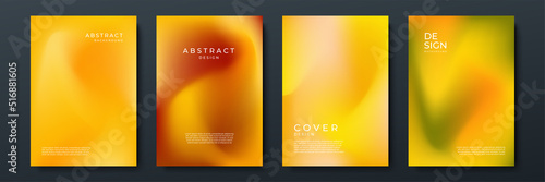 Blurred orange backgrounds set with abstract gradient texture background with dynamic blurred effect. Templates for brochures, posters, banners, flyers and cards. Vector illustration.