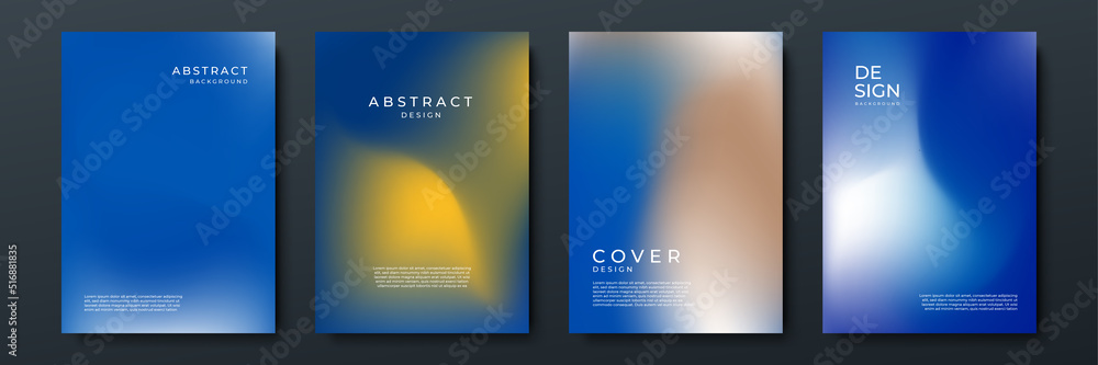 Naklejka premium Blurred blue yellow backgrounds set with abstract gradient texture background with dynamic blurred effect. Templates for brochures, posters, banners, flyers and cards. Vector illustration.