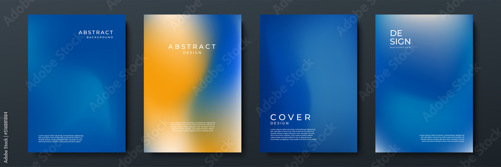 Blurred blue yellow backgrounds set with abstract gradient texture background with dynamic blurred effect. Templates for brochures, posters, banners, flyers and cards. Vector illustration.