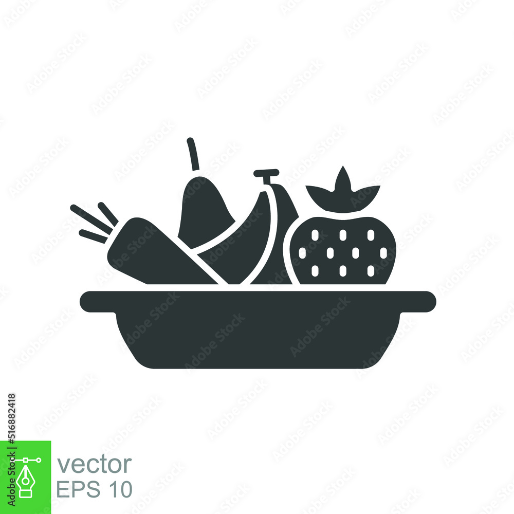 Plate fruit icon. Simple solid style. Vegetable bowl sign, healthy foods diet concept. Vector illustration design isolated. EPS 10. Plate fruit icon. Simple solid style. Vegetable bowl sign, healthy foods diet concept. Vector illustration design isolated. EPS 10.