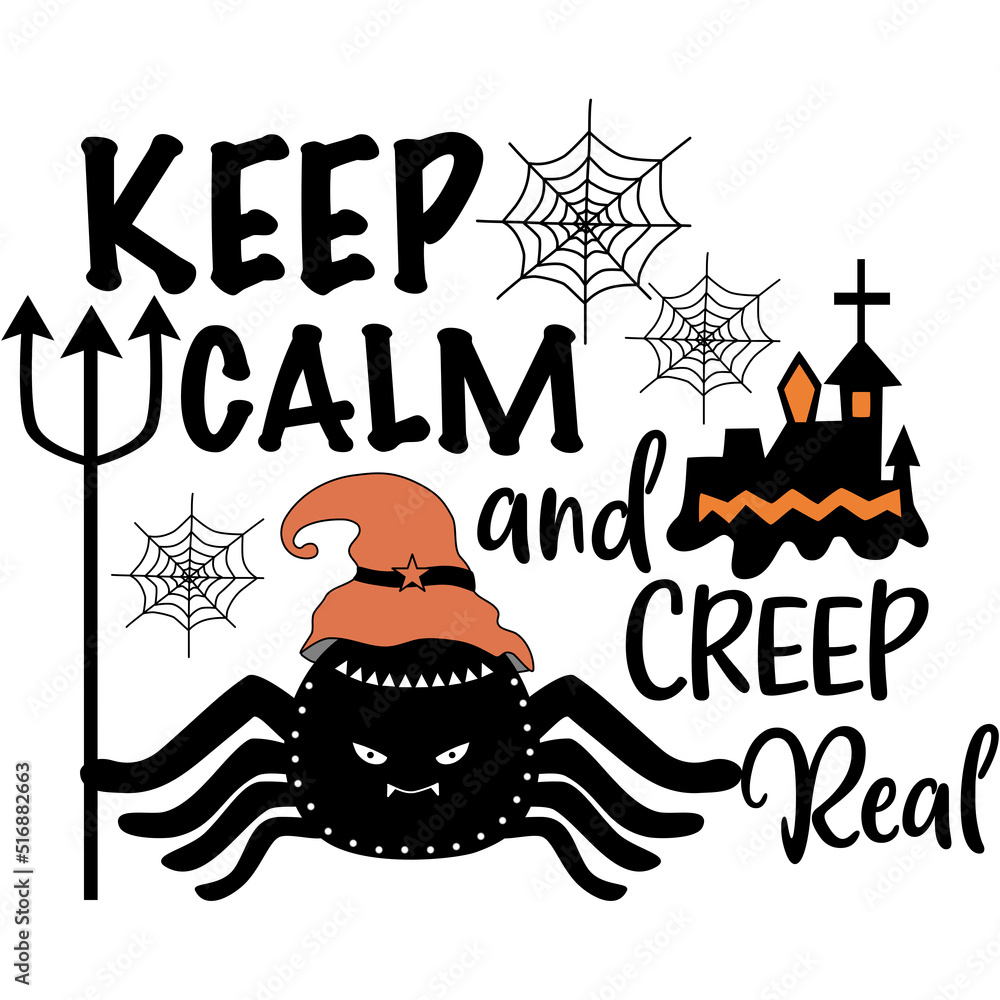 Obraz premium Halloween quotes designed in doodle style in black and orange tones on white background for Halloween themed decorations, t-shirt designs, bag designs, mugs, fabric patterns, t-shirt designs, cards 