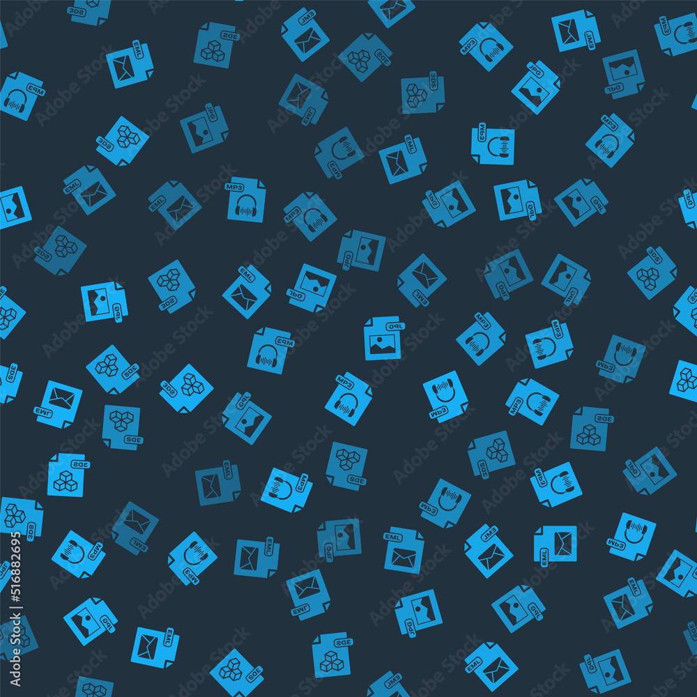 Set EML file document, MP3, JPG and 3DS on seamless pattern. Vector Set EML file document, MP3, JPG and 3DS on seamless pattern. Vector