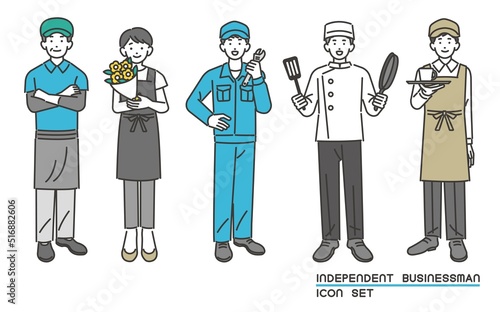 八百屋や花屋などの自営業者のベクターイラスト素材／個人事業主／職業