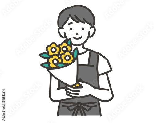 花束を持つ花屋の女性のベクターイラスト素材／個人事業主／職業