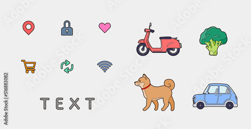 アイコンとイラストのデザインセット。