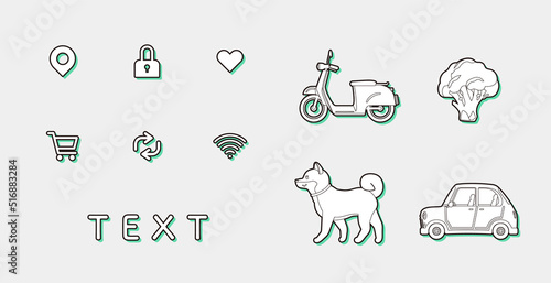 アイコンとイラストのデザインセット。