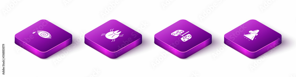 Set Isometric Reddish eye allergic conjunctivitis, Parasite mite, Lungs and Runny nose icon. Vector Set Isometric Reddish eye allergic conjunctivitis, Parasite mite, Lungs and Runny nose icon. Vector