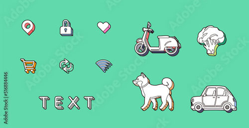 アイコンとイラストのデザインセット。