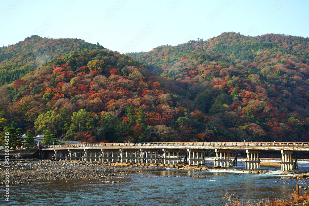 Togetsukyo Bridge and beautiful colorful leaves in the Autumn Season at Arashiyama, Kyoto, Japan. Togetsukyo Bridge and beautiful colorful leaves in the Autumn Season at Arashiyama, Kyoto, Japan.