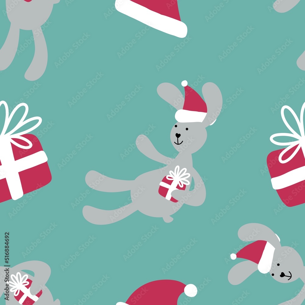 Christmas seamless new year rabbit pattern for wrapping paper and clothes print and kids and gifts and fabrics Christmas seamless new year rabbit pattern for wrapping paper and clothes print and kids and gifts and fabrics