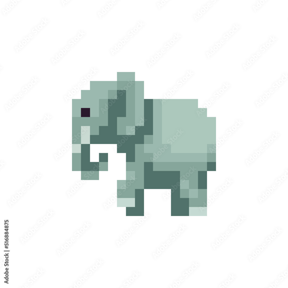 Elephant pixel art icon isolated vector illustration. African, indian animal. Logo, sticker design. 