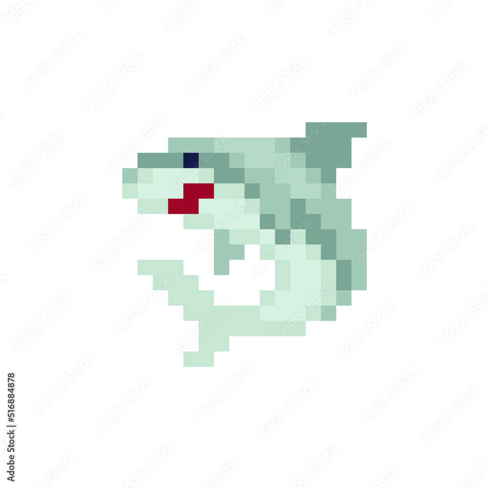 Shark sea predatory fish isolated vector illustration. Pixel art flat style icon. Game assets. 8-bit sprite.