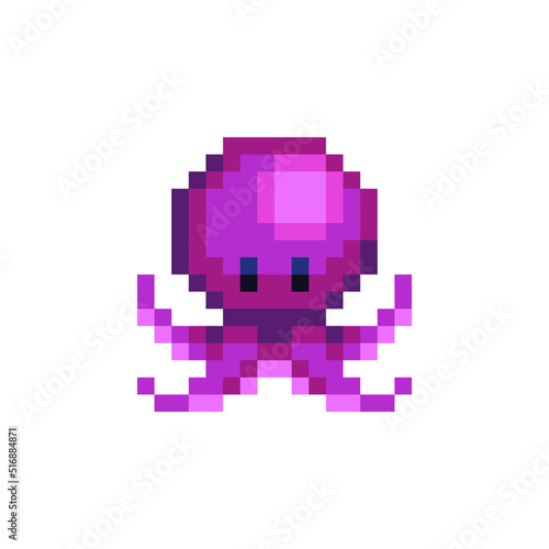 Octopus pixel art icon. Design for sticker, mobile app and logo. Game assets 8-bit sprite. Isolated abstract vector illustration. 