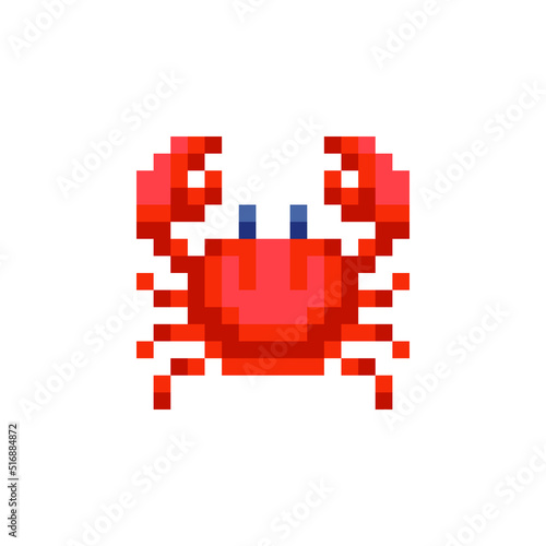 Crab character pixel art icon. Element design for logo, stickers, web, embroidery and mobile app. Isolated vector illustration. 8-bit sprite.