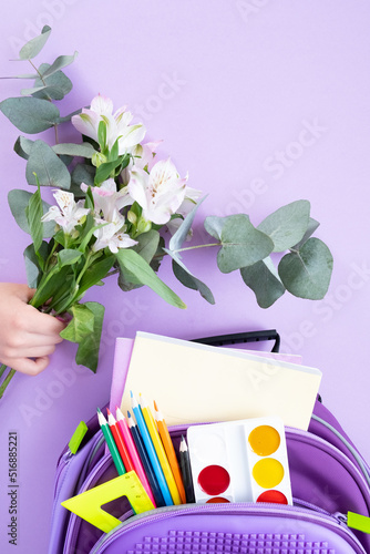 Back to school concept. Backpack with school supplies.