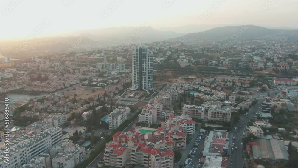 dreamy drone shot of the cityscape of Limassol in Cyprus during sunset dreamy drone shot of the cityscape of Limassol in Cyprus during sunset