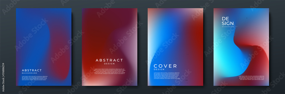 Blurred blue red backgrounds set with abstract gradient texture background with dynamic blurred effect. Templates for brochures, posters, banners, flyers and cards. Vector illustration.