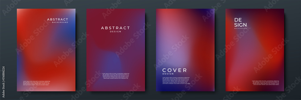 Blurred blue red backgrounds set with abstract gradient texture background with dynamic blurred effect. Templates for brochures, posters, banners, flyers and cards. Vector illustration.