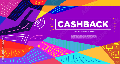 Colorful abstract geometric and fluid banner template for marketing promotion material. Giveaway, cash back, gift card, and member card bonus design template.