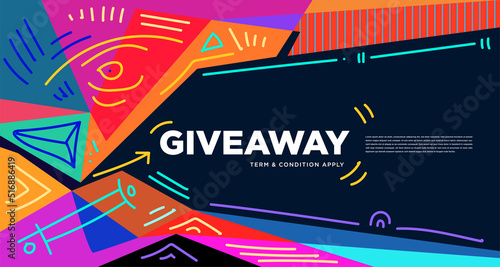 Colorful abstract geometric and fluid banner template for marketing promotion material. Giveaway, cash back, gift card, and member card bonus design template.
