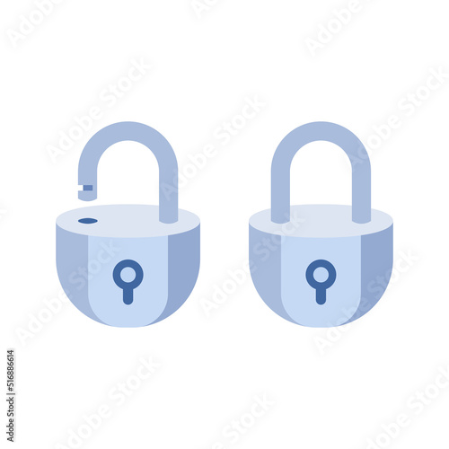 Locked and unlocked metallic padlock. Realistic set of metallic locks. Security concept. Vector illustration..