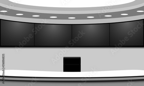 white table and lcd background in a news studio room	
