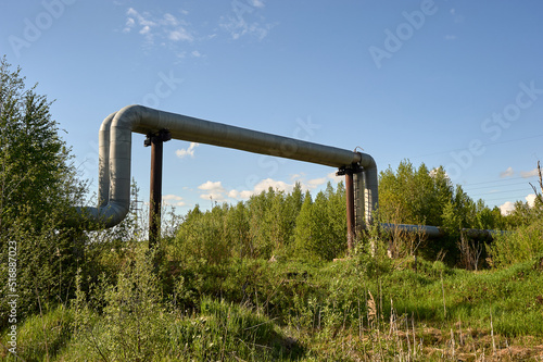 The pipeline through which oil and gas are pumped in the forest. Heating plant