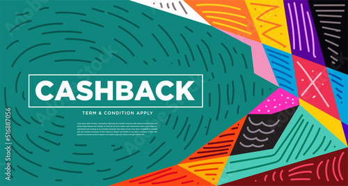 Colorful abstract geometric and fluid banner template for marketing promotion material. Giveaway, cash back, gift card, and member card bonus design template.