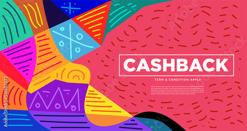 Colorful abstract geometric and fluid banner template for marketing promotion material. Giveaway, cash back, gift card, and member card bonus design template.