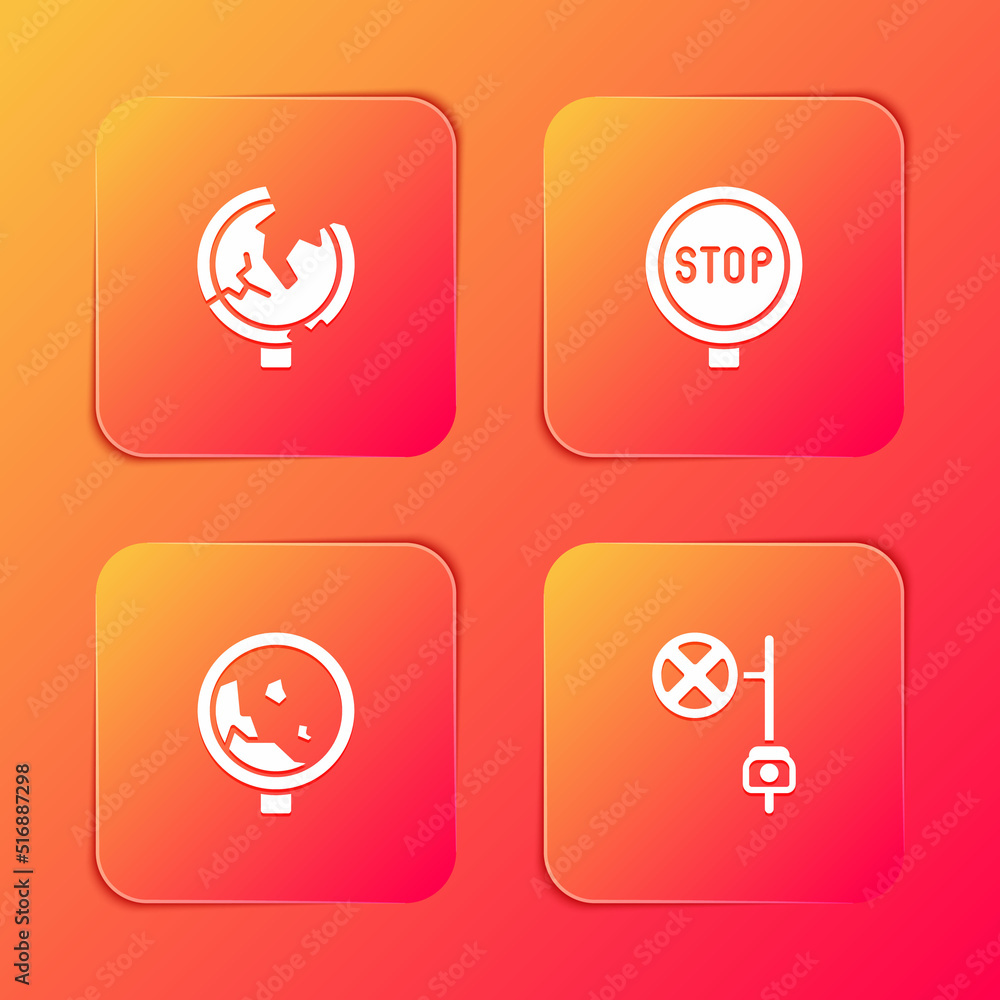 Set Road traffic sign, Stop, warning rockfall and with camera icon. Vector Set Road traffic sign, Stop, warning rockfall and with camera icon. Vector