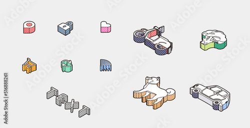 アイコンとイラストのデザインセット。