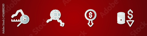 Set Global economic crisis, , Dollar rate decrease and Drop in crude oil price icon. Vector