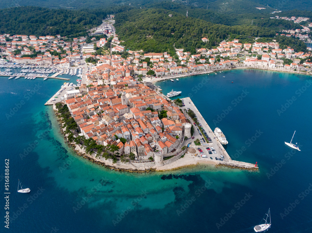Aerial view of Korcula, Croatia