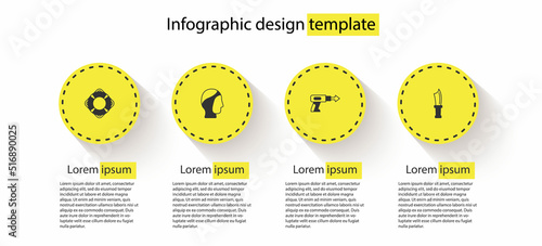 Set Lifebuoy, Diving hood, Fishing harpoon and knife. Business infographic template. Vector