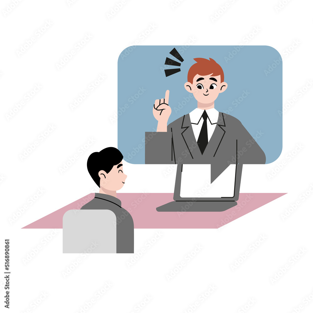 Webinar, online class, remote team work concept. Learn and study via teleconference or video course. People avatars on computer screen. Flat vector design illustration