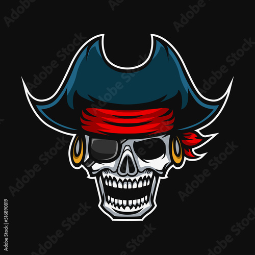 Skull Pirate Captain Mascot Illustration