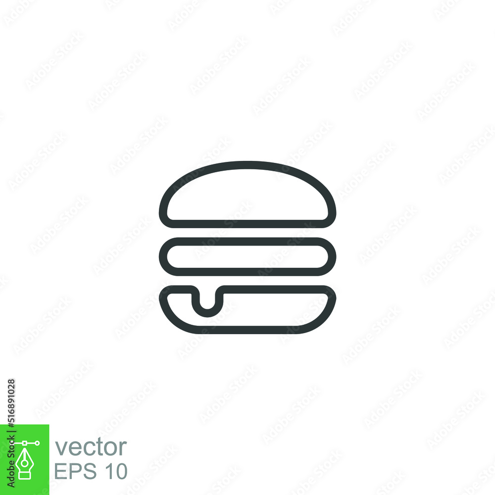 Hamburger icon. Simple outline style. Cheeseburger, fast food concept. Vector illustration isolated on white background. EPS 10. Hamburger icon. Simple outline style. Cheeseburger, fast food concept. Vector illustration isolated on white background. EPS 10.