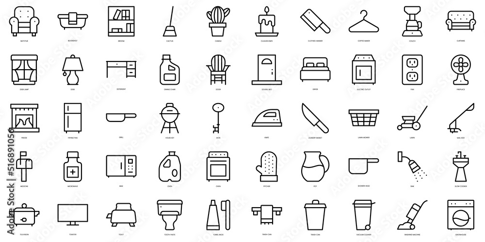 Set of thin line home living Icons. Vector illustration