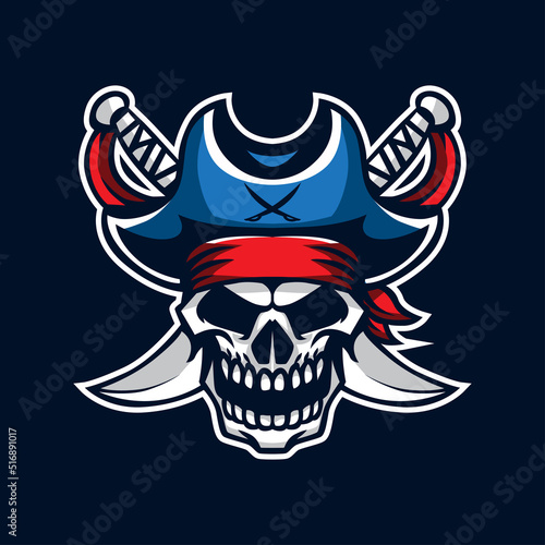 Skull Pirate with sword Mascot