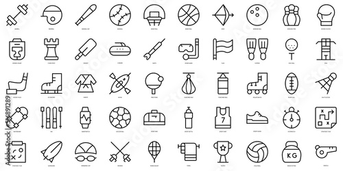 Set of thin line sport equipment Icons. Vector illustration