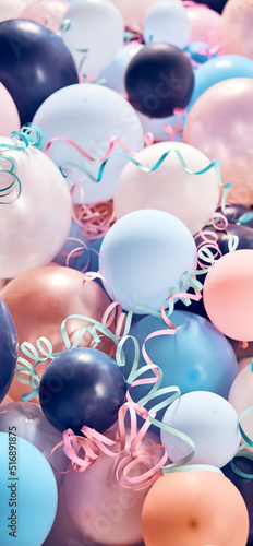 Colorful balloons with serpentine for holiday