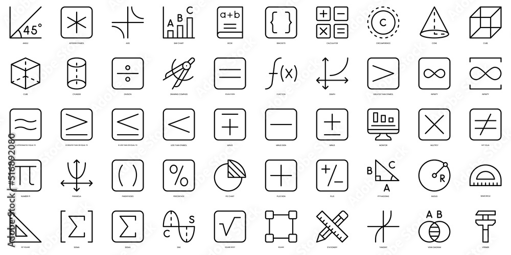 Set of thin line maths Icons. Vector illustration
