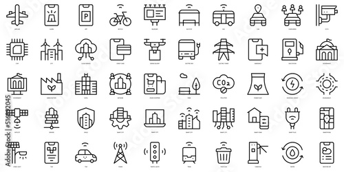 Set of thin line smart city Icons. Vector illustration