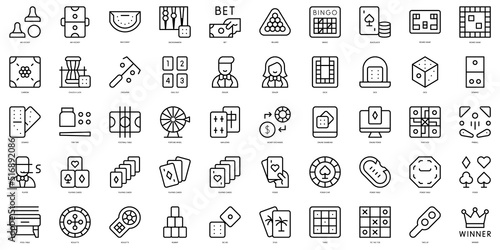 Set of thin line table games Icons. Vector illustration