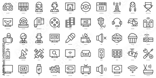 Set of thin line television Icons. Vector illustration