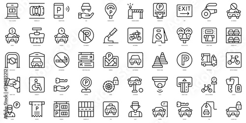 Set of thin line parking Icons. Vector illustration