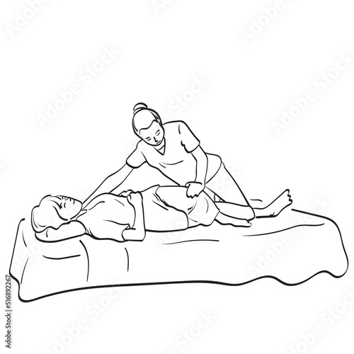 Thai massage and spa for healing and relaxation illustration vector hand drawn isolated on white background line art.