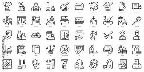 Set of thin line cleaning Icons. Vector illustration