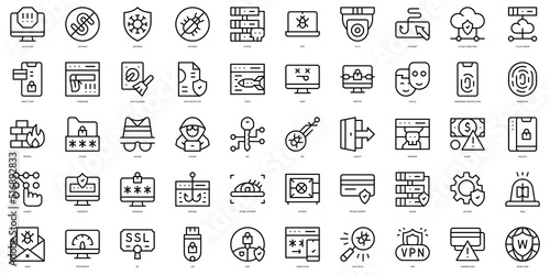 Set of thin line internet security Icons. Vector illustration